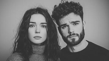Emotional Black and White Portrait of a Couple Reflecting Breakdown in Their Relationship with Intense Expressions and Timeless Aesthetic Perfect for Expressing Depth and Emotion in Art photo