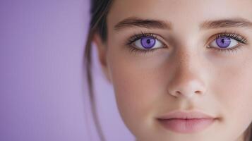 Woman with Purple Eyes and Freckles Against a Lavender Background Advocating Epilepsy Awareness photo