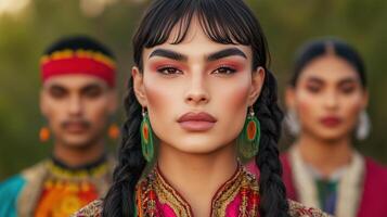 Vibrant Traditional Fashion with Focus on Transgender Representation in Outdoor Setting photo