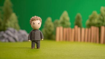 Marionette Craftsman with Green Screen Background Featuring Handmade Puppet in Natural Setting for Creative Designs photo