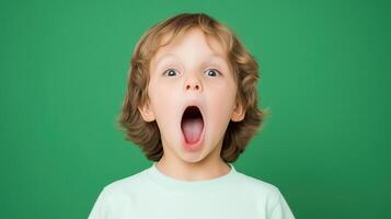 Child Expressing Surprise or Speech in Therapy Session for Phonology Disorder on Green Background Focused on Emotional and Educational Growth Reflective of Early Childhood Speech Development photo
