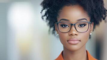 Professional Woman with Glasses in Office Setting Focused on Business Strategy Discussion photo