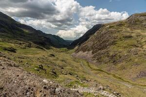 Scenic view of a vast mountain valley under a dramatic sky, capturing nature's grandeur photo