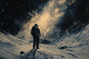 Astronaut explores the lunar surface during a historic space mission in the distant future photo