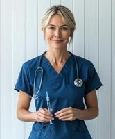 Healthcare professional preparing for vaccination in a clinical setting photo