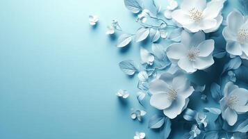 Elegant white flowers against a soft blue background creating a serene atmosphere in a natural setting photo