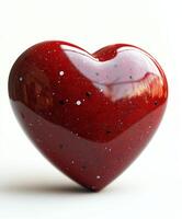 Unique red heart sculpture with sparkling finish on a clean white background photo