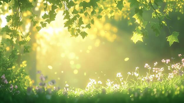 luz de sol filtros mediante verde hojas esclarecedor un vibrante jardín en primavera foto