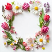 Colorful floral arrangement featuring tulips and daisies for spring decoration photo
