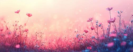 Colorful wildflower field bathed in soft morning light during springtime photo