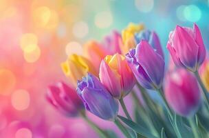 Colorful tulips blooming in a vibrant garden setting during springtime photo