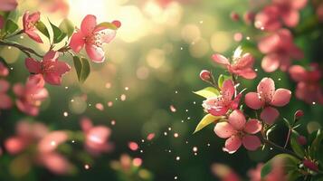 Cherry blossoms bloom in a serene garden during springtime sunshine photo