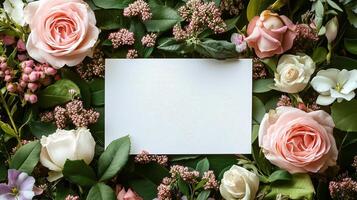Floral arrangement with blank card for personalized messages and occasions photo