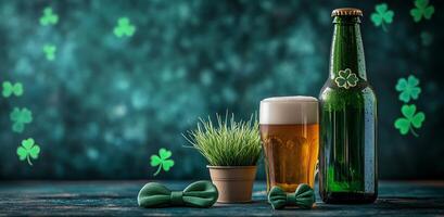 Celebrate St. Patrick's Day with a festive drink and green decorations photo