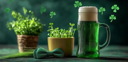 Celebrating St. Patrick's Day with green beer and festive decorations photo