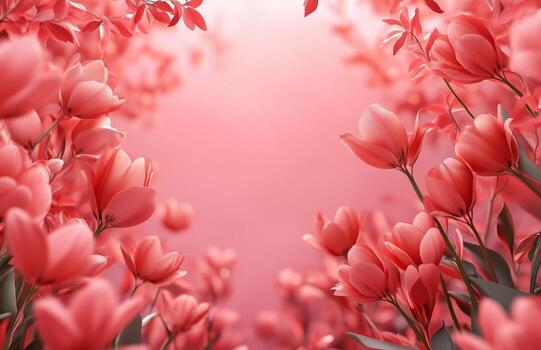 Spring blossoms create a vibrant pink floral background in a tranquil garden setting photo