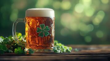 Celebrate with a cold beer in a festive atmosphere surrounded by lucky clovers photo