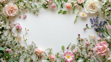 Floral arrangement showcasing various blooms on a light background photo