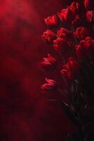 Red tulips arranged beautifully against a dark background creating a dramatic effect photo