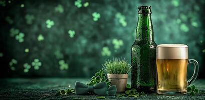 Green beer and decorations create a festive atmosphere for celebration during springtime events photo