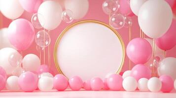 Elegant pink and white balloon setup for a celebration event photo