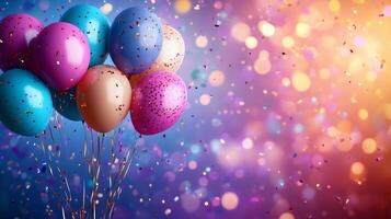 Colorful balloons and confetti create a festive atmosphere for a celebration event photo