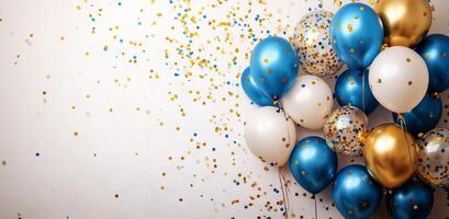 Colorful balloons and confetti create a festive atmosphere for a celebration event indoors photo