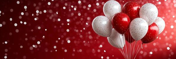 Celebration with red and white balloons against sparkling background for festive events photo