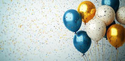 Colorful balloons with confetti create festive atmosphere for celebration event photo