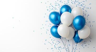 Colorful balloons and confetti arranged for a festive celebration event in a cheerful atmosphere photo