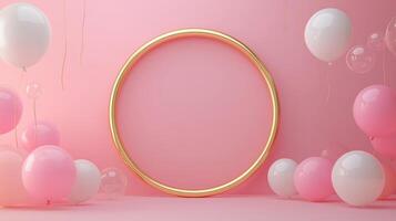 Elegant balloon decoration setup for a festive celebration with a golden circle backdrop photo