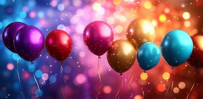 Colorful balloons create a festive atmosphere for celebrations during evening events photo