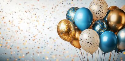 Colorful balloons and confetti create a festive atmosphere for a joyful celebration photo