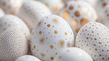 Decorative golden patterned eggs arranged together for festive celebration photo