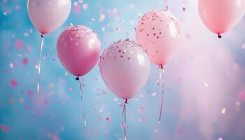 Celebration with pink balloons and confetti in a festive atmosphere photo