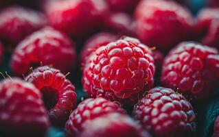 Fresh red raspberries close-up on a dark background showcasing vibrant color and texture photo