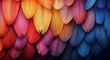 Colorful feather pattern showcasing vibrant hues of orange, pink, and blue in a textured arrangement photo