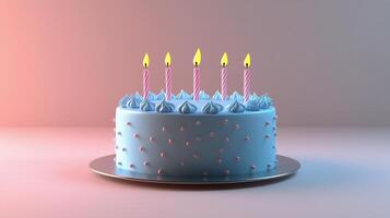 Colorful birthday cake with candles and decorative frosting for celebration photo