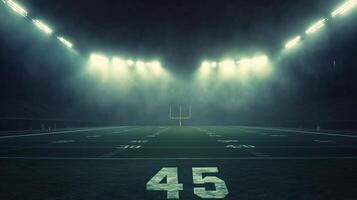 Spectacular lighting illuminates a football field during nighttime game preparations photo