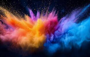 Colorful explosion of powder in vibrant hues creating a stunning visual effect photo