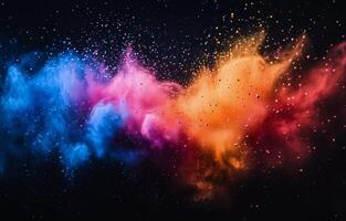 Colorful powder explosion creating artistic abstract background in dark space photo