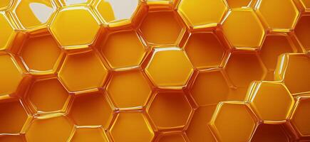 Honeycomb pattern showcasing golden honey during bright sunlight in a natural setting photo