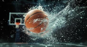 Basketball splashes through water in an exciting moment during a game photo