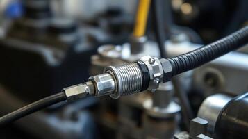 A temperature sensor affixed to the surface of an engine capturing thermal data that aids in evaluating equipment performance photo