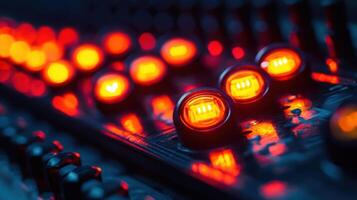A highresolution image showing a series of blinking LED lights on a control panel with one light glowing intensely to indicate a critical equipment failure photo