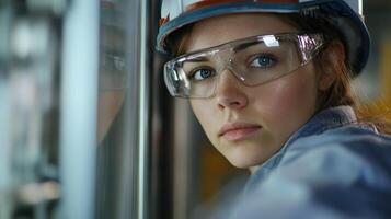 Female engineer working on production line in a factory photo