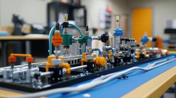 Industrial automation system with valves and pipes connecting in a manufacturing facility photo