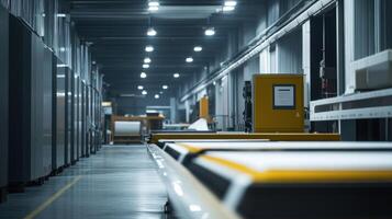 Modern printing house processing paper rolls with automated machinery photo