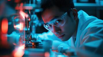 Scientist working with high tech equipment in laboratory setting photo