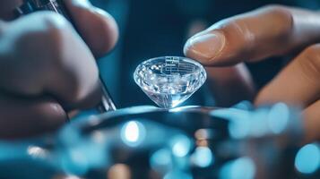 Jeweler crafting futuristic diamond with integrated circuitry photo